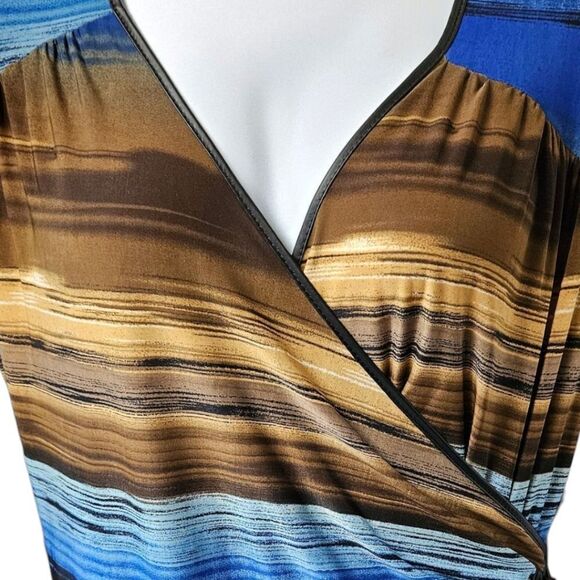 MLLE GABRIALLE Plus Size Multi- Color Stripped Wrap 1/2'Sleeve Midi Dress 3X - Picture 3 of 15